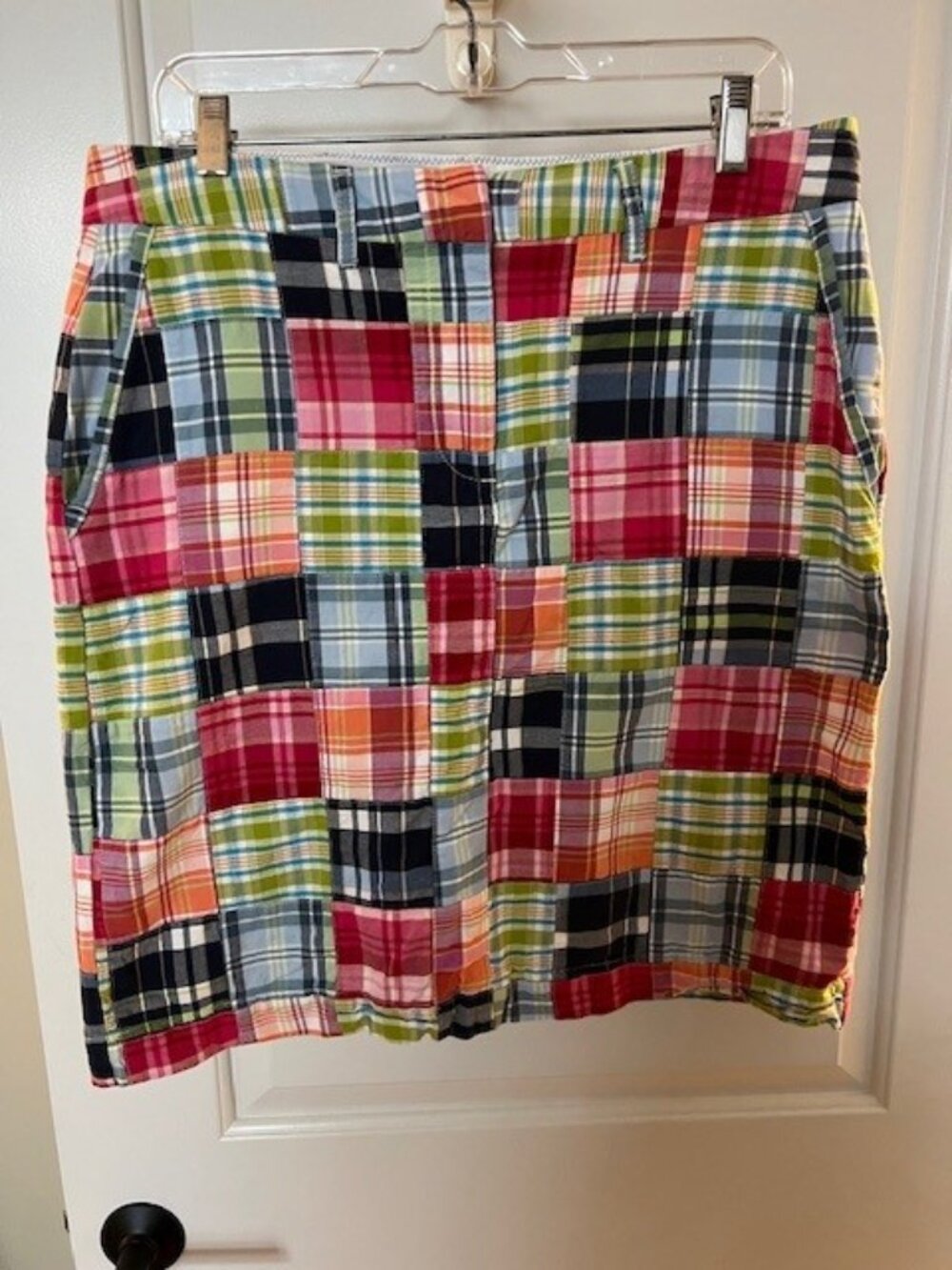 L.L. Bean patchwork plaid skirt, size 10, favorite fit, straight, colorful